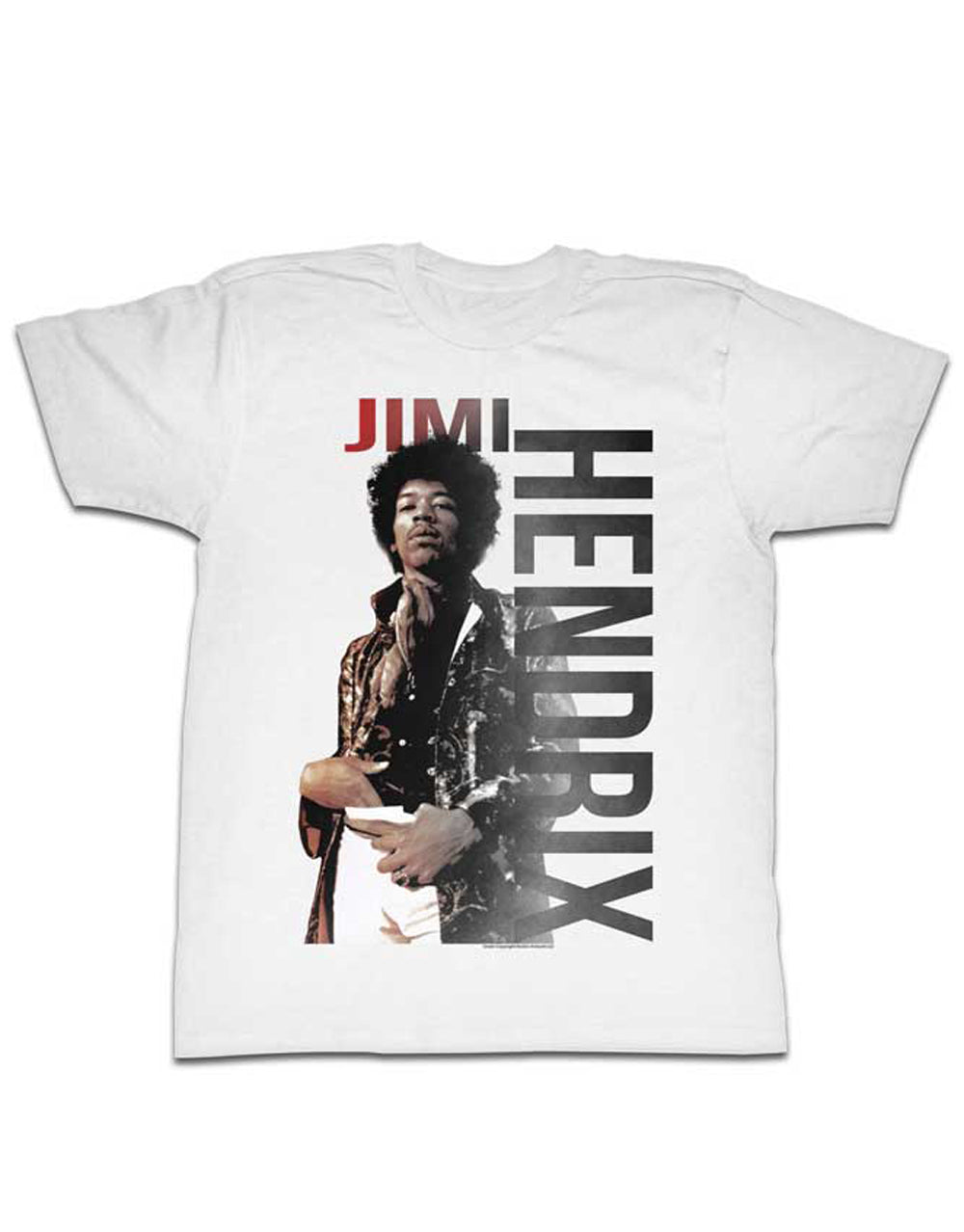 Jimi Hendrix James Hendrix graphic on a white adult t-shirt.