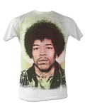 Jimi Hendrix Jimi face graphic on a white adult t-shirt.