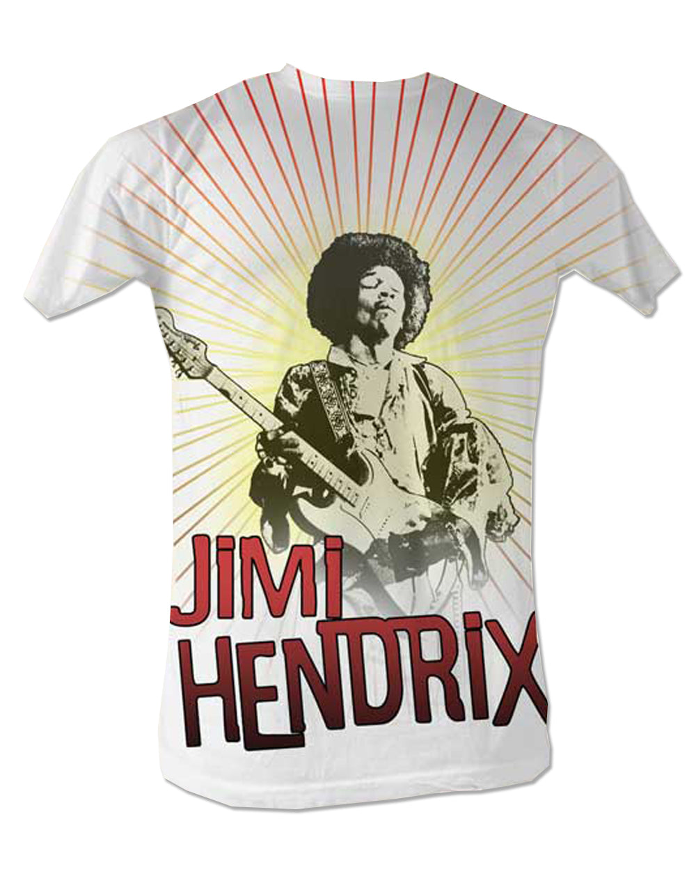 Jimi Hendrix guitar wave graphic on a white adult t-shirt.