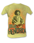 Jimi Hendrix magic guitar graphic on a heathered yellow adult t-shirt.