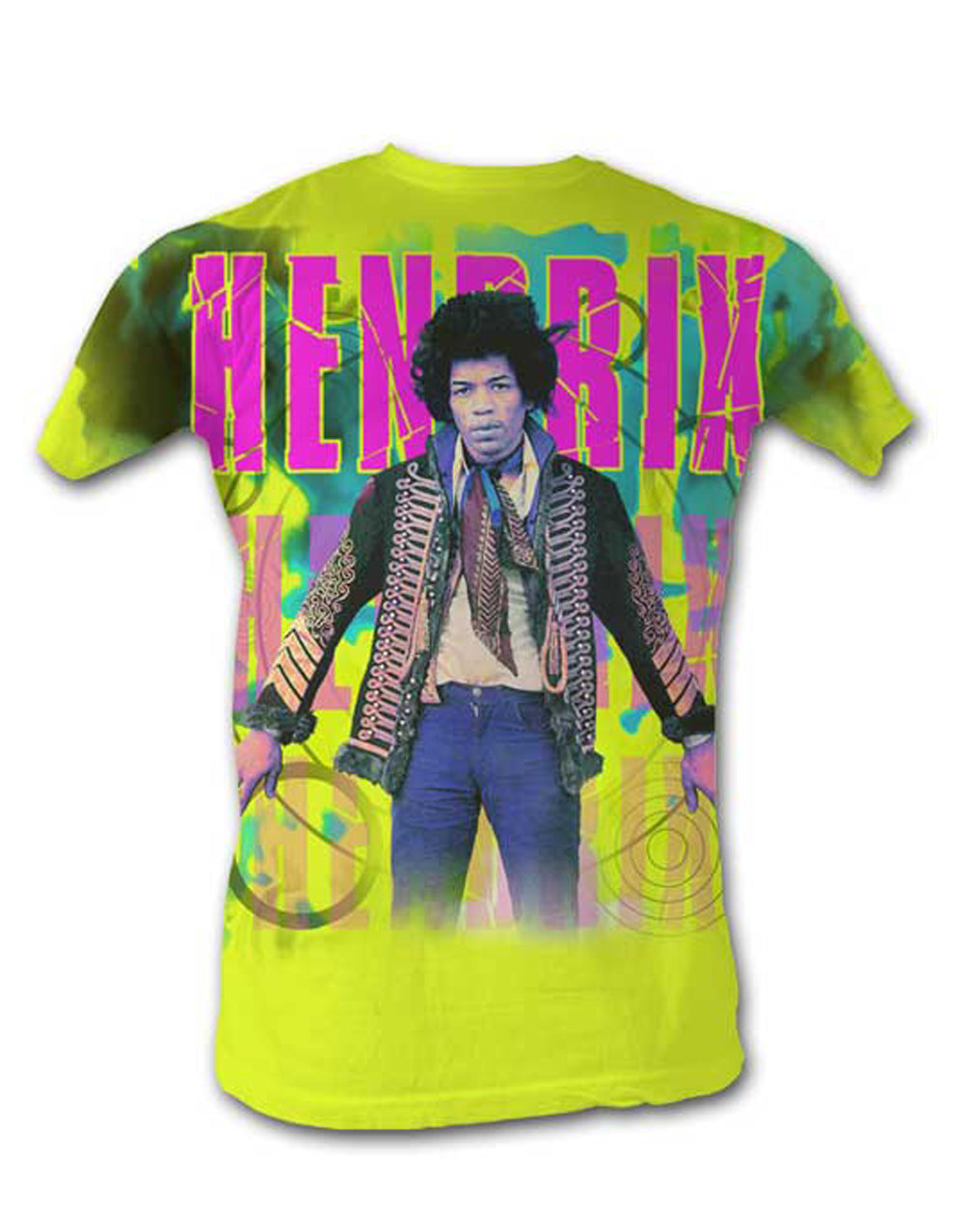 Jimi Hendrix legend graphic on a heathered neon mint adult t-shirt.