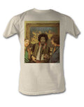 Jimi Hendrix painting graphic on a french vanilla adult t-shirt.
