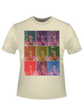 Jimi Hendrix technicolour graphic on a french vanilla adult t-shirt.