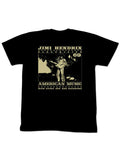 Jimi Hendrix on stage graphic on a black adult t-shirt.