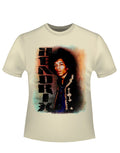 Jimi Hendrix colourful Jimi graphic on a french vanilla adult t-shirt.