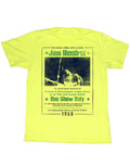 Jimi Hendrix window to the soul graphic on a heathered neon green adult t-shirt.