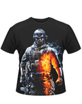 Battlefield soldier graphic on a black adult t-shirt.