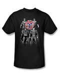DC Comics shades graphic on a black adult t-shirt.