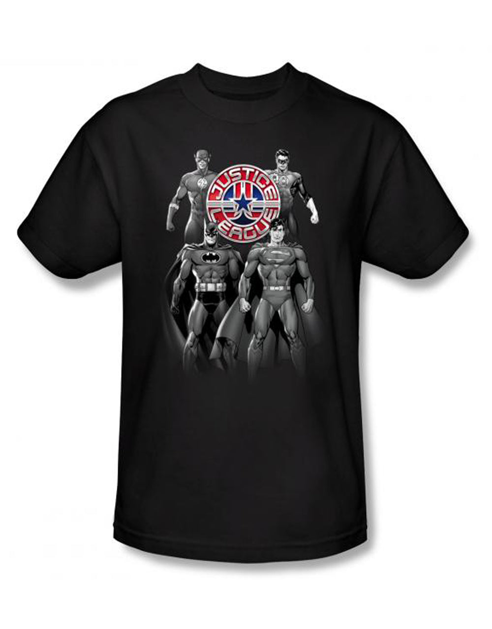 DC Comics shades graphic on a black adult t-shirt.
