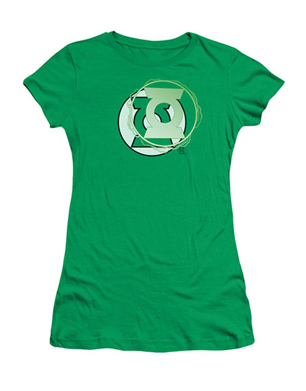 Green Lantern energy logo graphic on a kelly green women's t-shirt.
