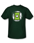 Destroyed graphic on a green adult t-shirt.
