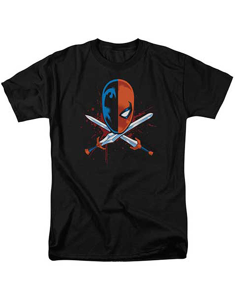 Crossed swords graphic on a black adult t-shirt.
