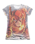 The Flash speed graphic on a white women's t-shirt.