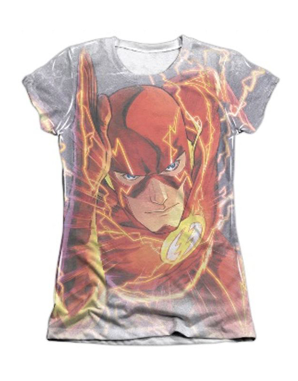 The Flash speed graphic on a white women's t-shirt.
