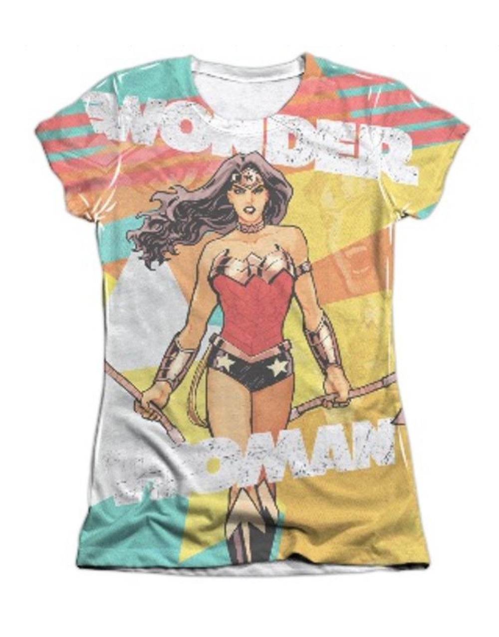 Wonder Woman hands full graphic on a white women's t-shirt.