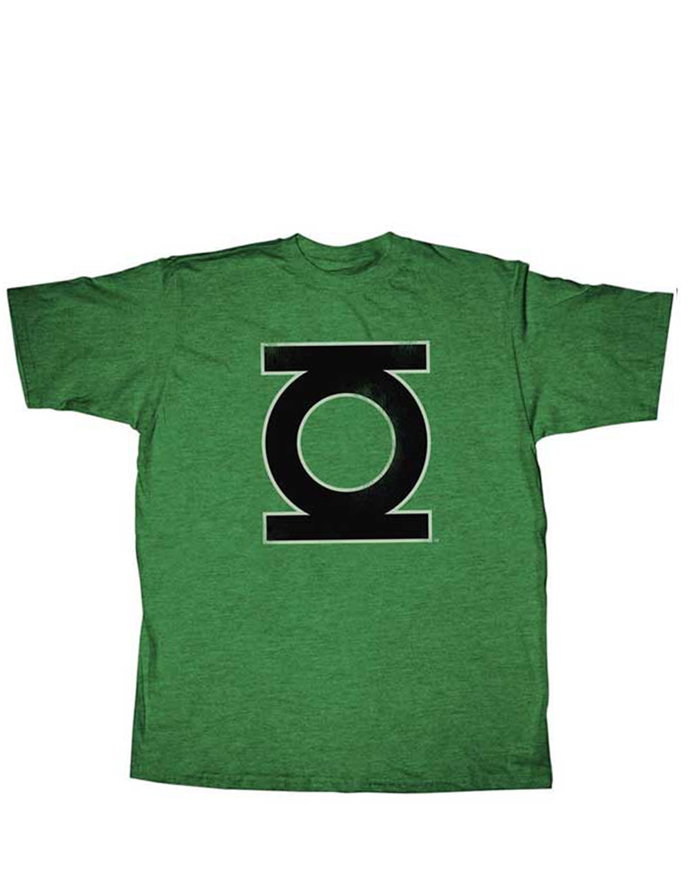 Green Lantern classic ring graphic on a heathered green adult t-shirt.