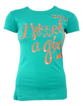 Katy Perry kissed a girl graphic on a green women's t-shirt.