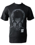 Star Trek Kirk shadows graphic on a black adult t-shirt.