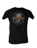 The Karate Kid Cobra Kai all valley graphic on a black adult t-shirt.