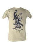 The Karate Kid dojo graphic on a french vanilla adult t-shirt.