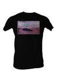 Knight Rider desert Kitt graphic on a black adult t-shirt.