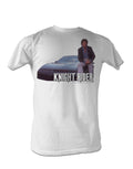 Knight Rider Michael Knight and Kitt graphic on a white adult t-shirt.