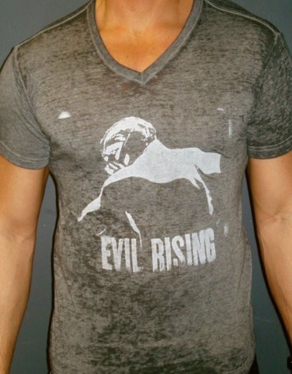 Bane The Dark Knight Rises evil rising graphic on a dark grey heathered adult t-shirt.