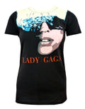 Lady Gaga vintage the Fame graphic on a black women's t-shirt.