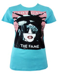 Lady Gaga liberty graphic on a turquoise women's t-shirt.