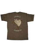 Looney Tunes Taz party animal graphic on a heathered brown adult t-shirt.