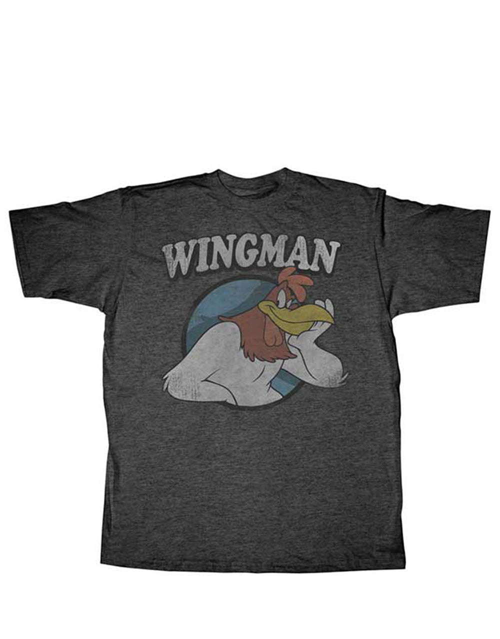 Looney Tunes Foghorn wingman graphic on a heathered dark grey adult t-shirt.