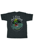 Looney Tunes Marvin get around graphic on a heathered dark grey adult t-shirt.