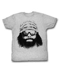 WWE Macho Man face graphic on a heathered grey adult t-shirt.