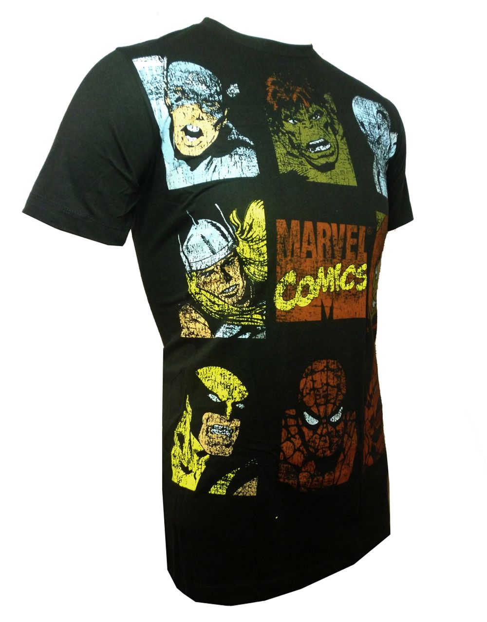 Marvel Avengers marvel comics graphic on a black adult t-shirt.