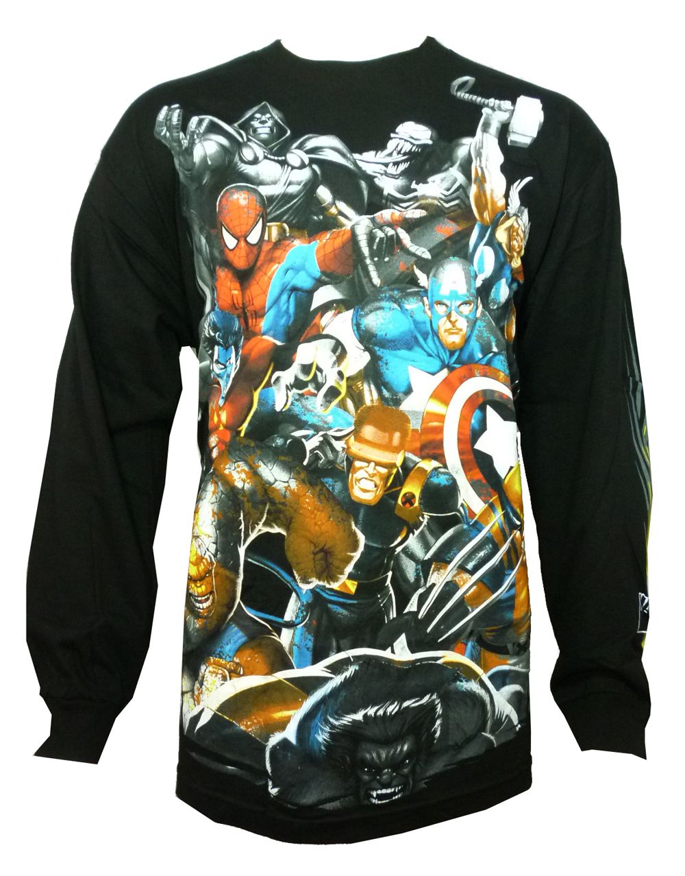 Marvel Avengers group rage graphic on a black adult long sleeve top