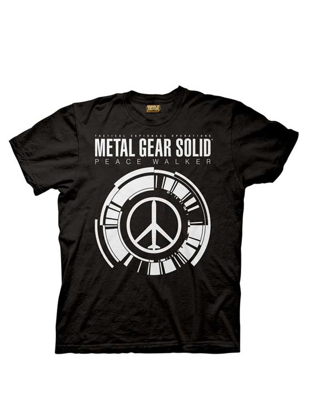 Peace Walker graphic on a black adult t-shirt.
