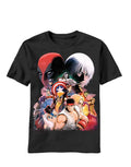Marvel vs Capcom big domes graphic on a black adult t-shirt.