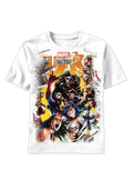 Marvel vs Capcom marcom party graphic on a white adult t-shirt.