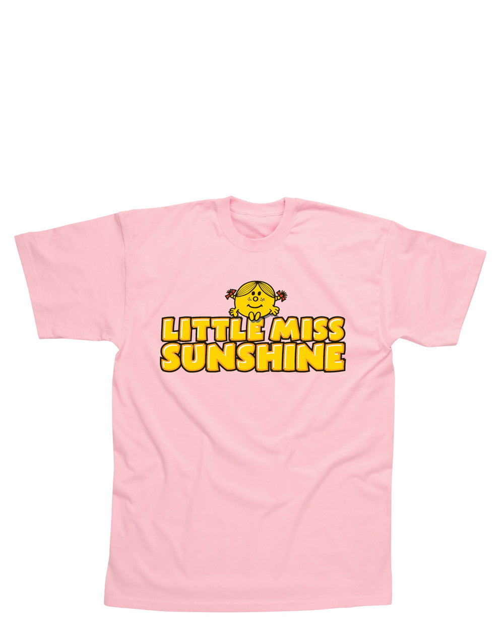 Little Miss Sunshine graphic on a pink kids t-shirt.