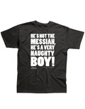 Monty Python messiah graphic on a black adult t-shirt.