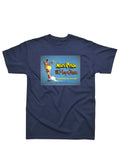 Monty Python Holy Grail graphic on a blue adult t-shirt.