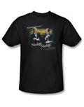 Monty Python nudge nudge graphic on a black adult t-shirt.