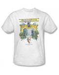 Monty Python knights of Ni graphic on a white adult t-shirt.