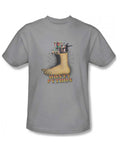 Monty Python foot graphic on a silver grey adult t-shirt.