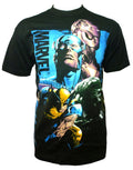 Marvel Avengers backlot four graphic on a black adult t-shirt.