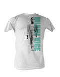 Miami Vice Sonny Crockett graphic on a white adult t-shirt.