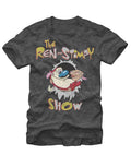 The show graphic on a heathered charcoal grey adult t-shirt.