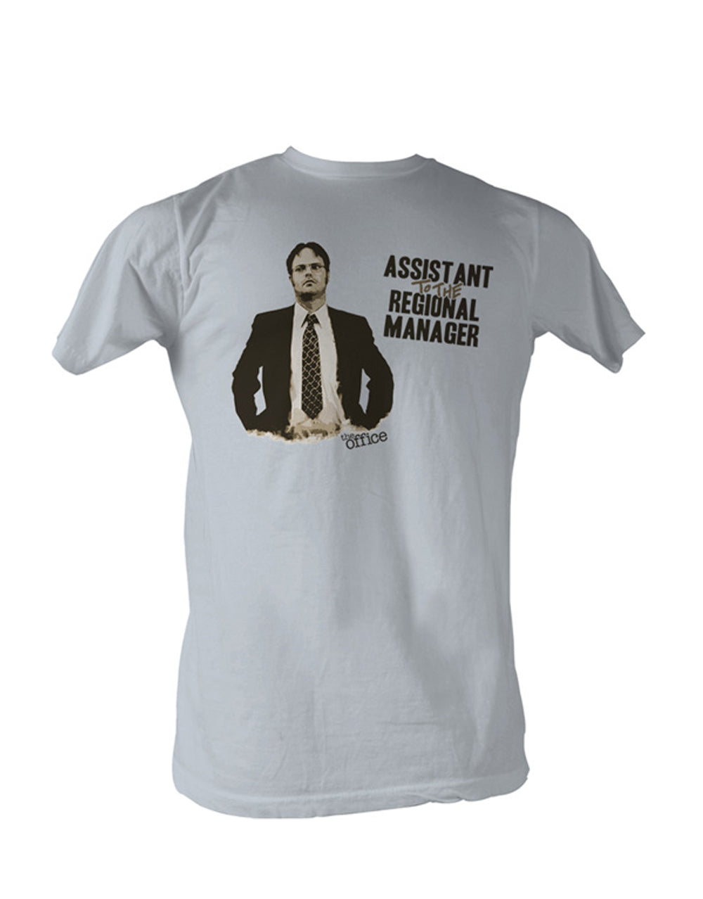 The Office assistant graphic on a light grey adult t-shirt.