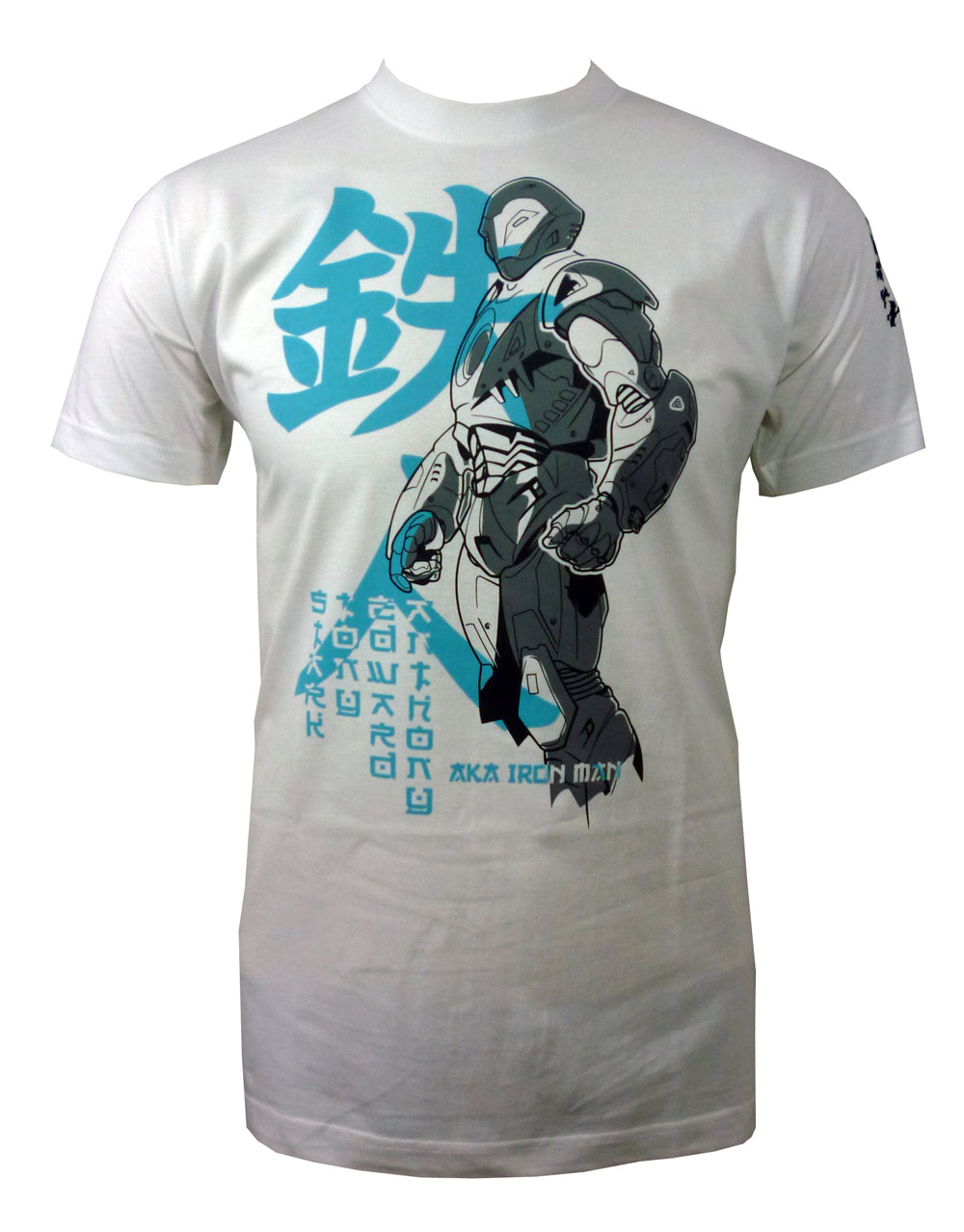 Iron Man samurai graphic on a white adult t-shirt.
