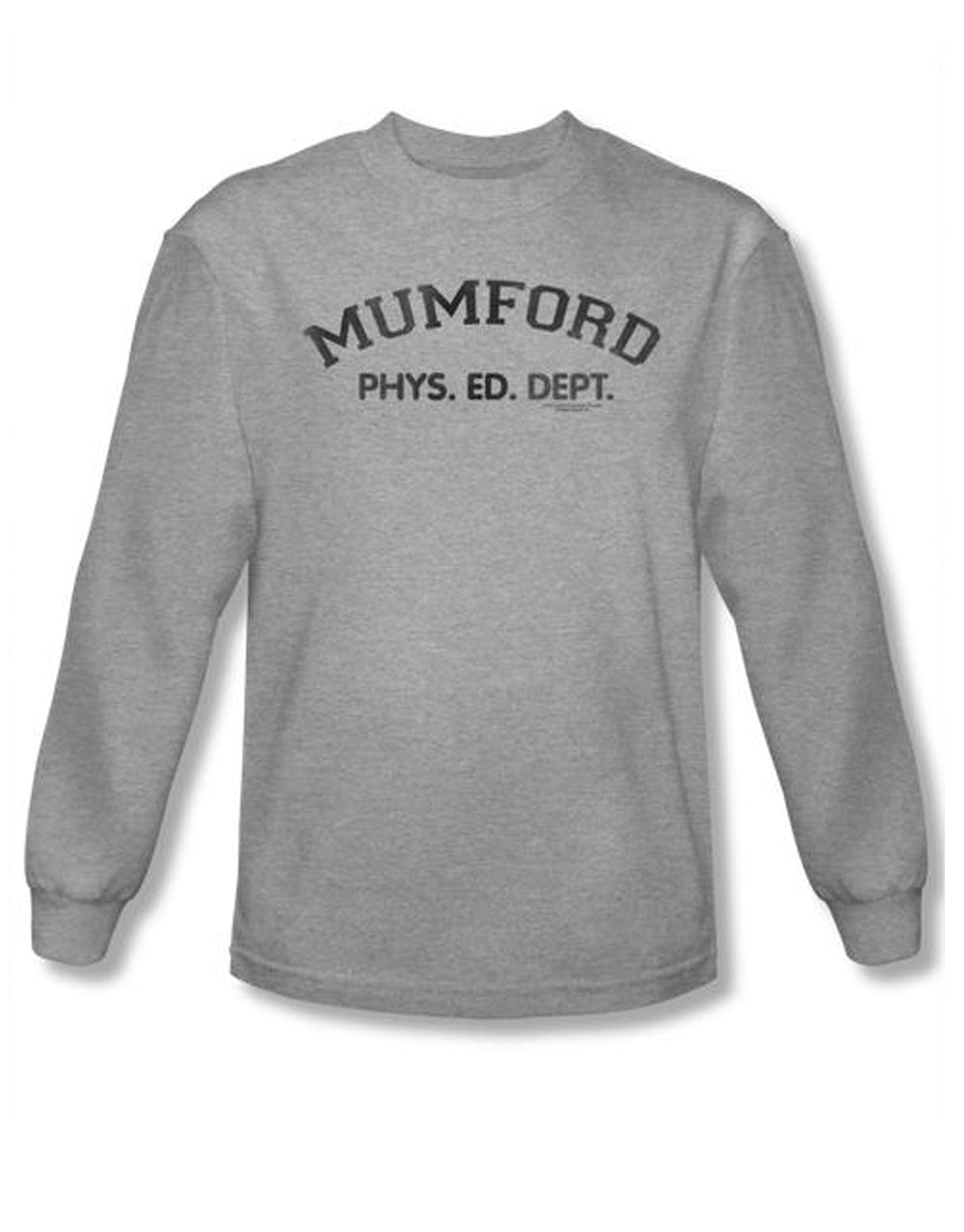 Beverly Hills Cop Axel Foley Mumford graphic on a heathered athletic grey adult long sleeve top.